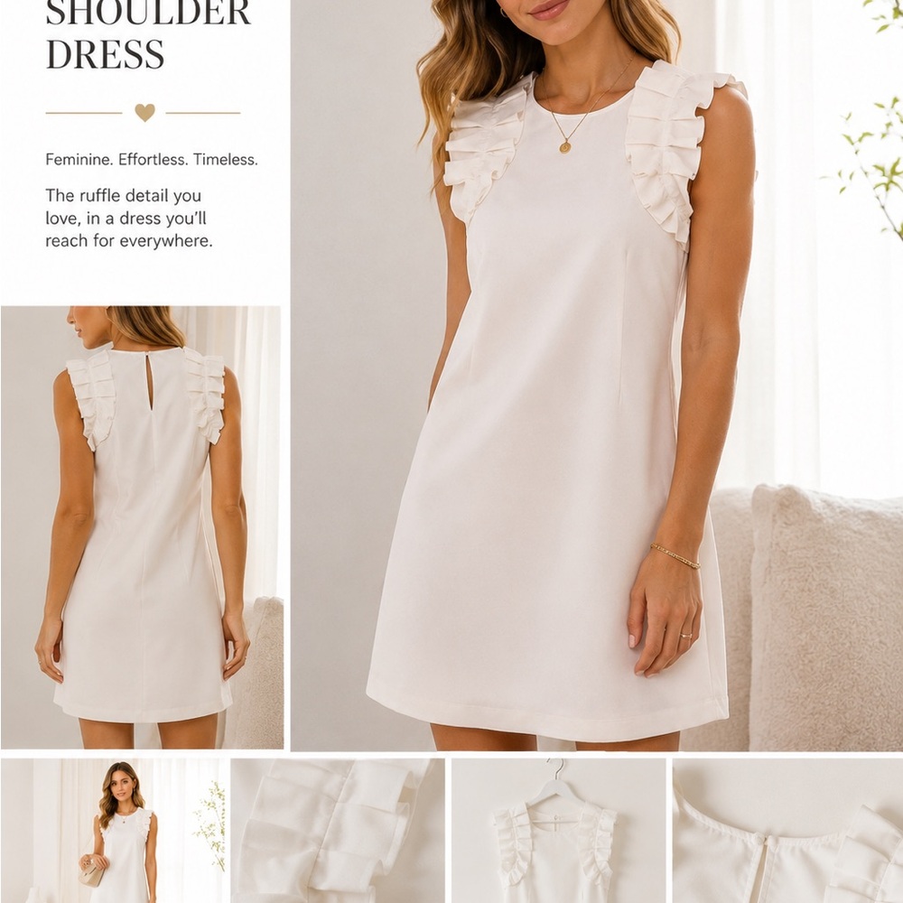 Ruffle Shoulder Mini Dress in Cream